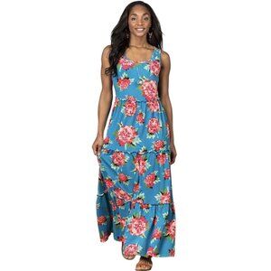 Matilda Jane Floral Maxi Dress Size Small No End Sleeveless Tie Back Blue Pink